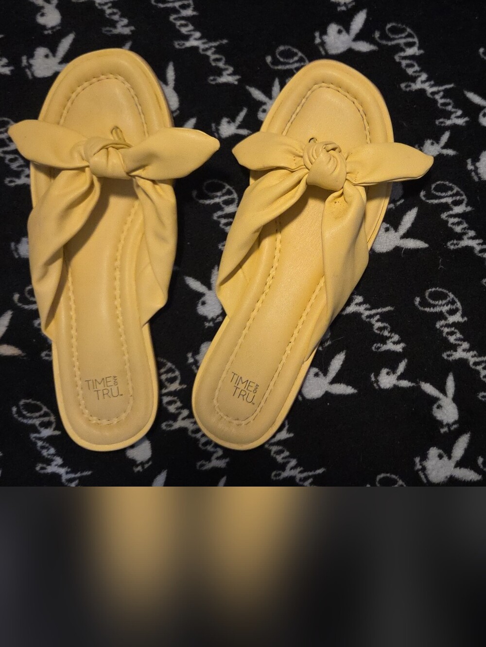 Time and Tru Yellow Knot-Front Slide Sandals